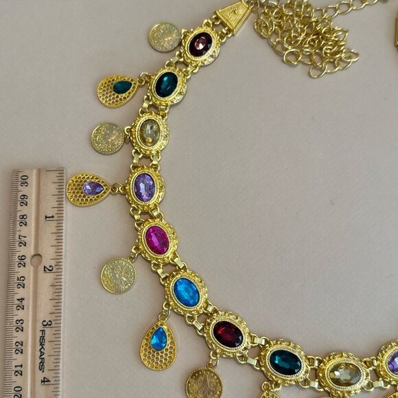 Anthropologie Gold Multicolor Gemstone Belt - Picture 2 of 3